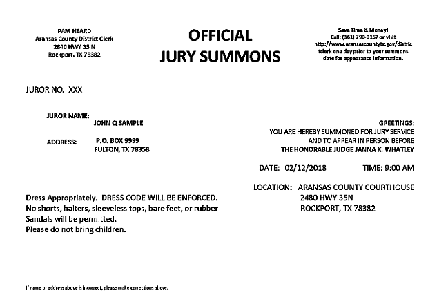 Aransas County Jury Summons Information